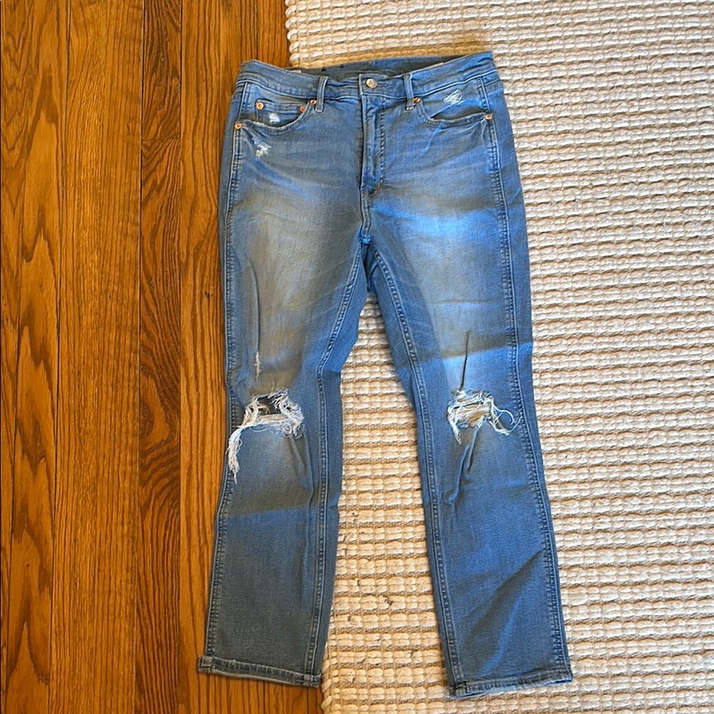 GAP Vintage High Rise Slim Distressed Blue Denim Jeans, 10P